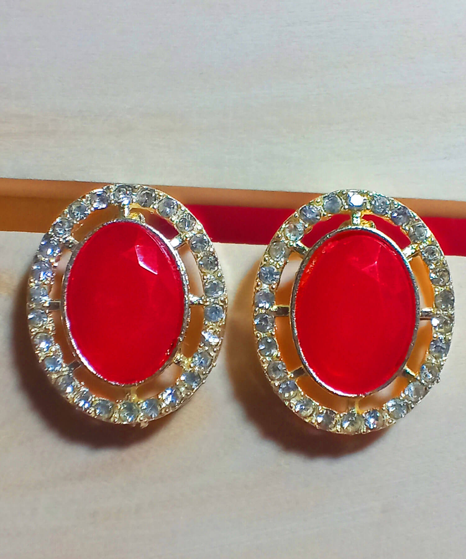 Buy Yaarita's Gold Plated Crystal Stone Red Color Stud Earring