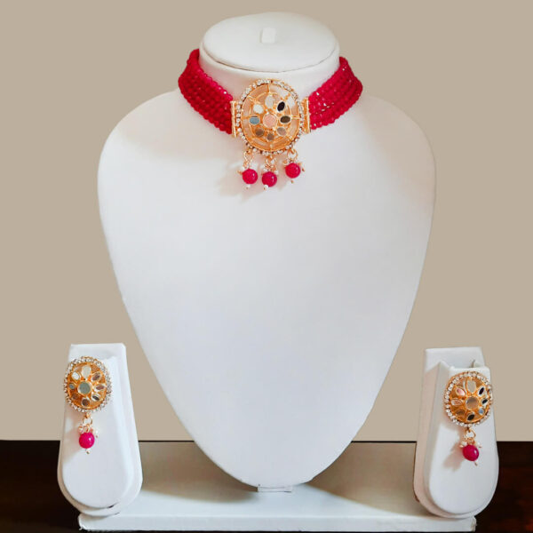 Buy Yaarita's Gold Plated Dark Pink Color Choker Necklace Set