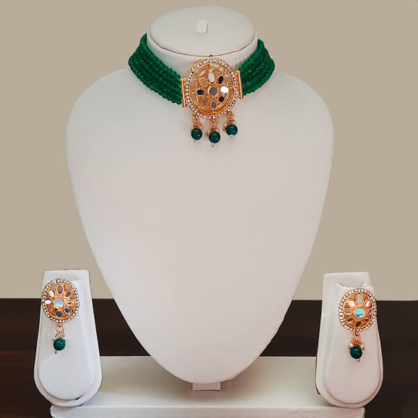 Buy Yaarita's Gold Plated Green Color Choker Necklace Set