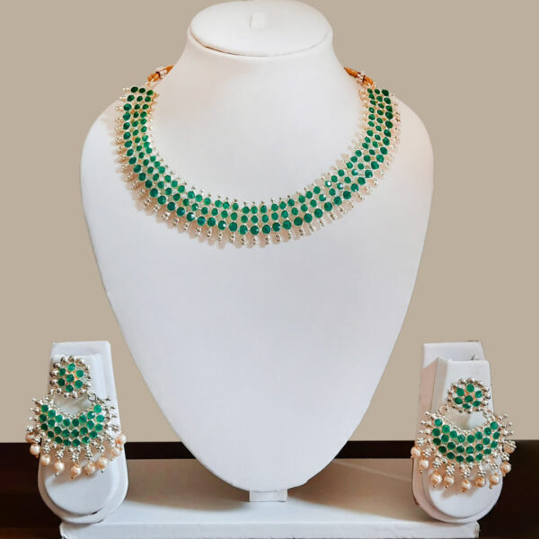 Buy Yaarita's Gold Plated Green Pota Stone Choker Necklace Set