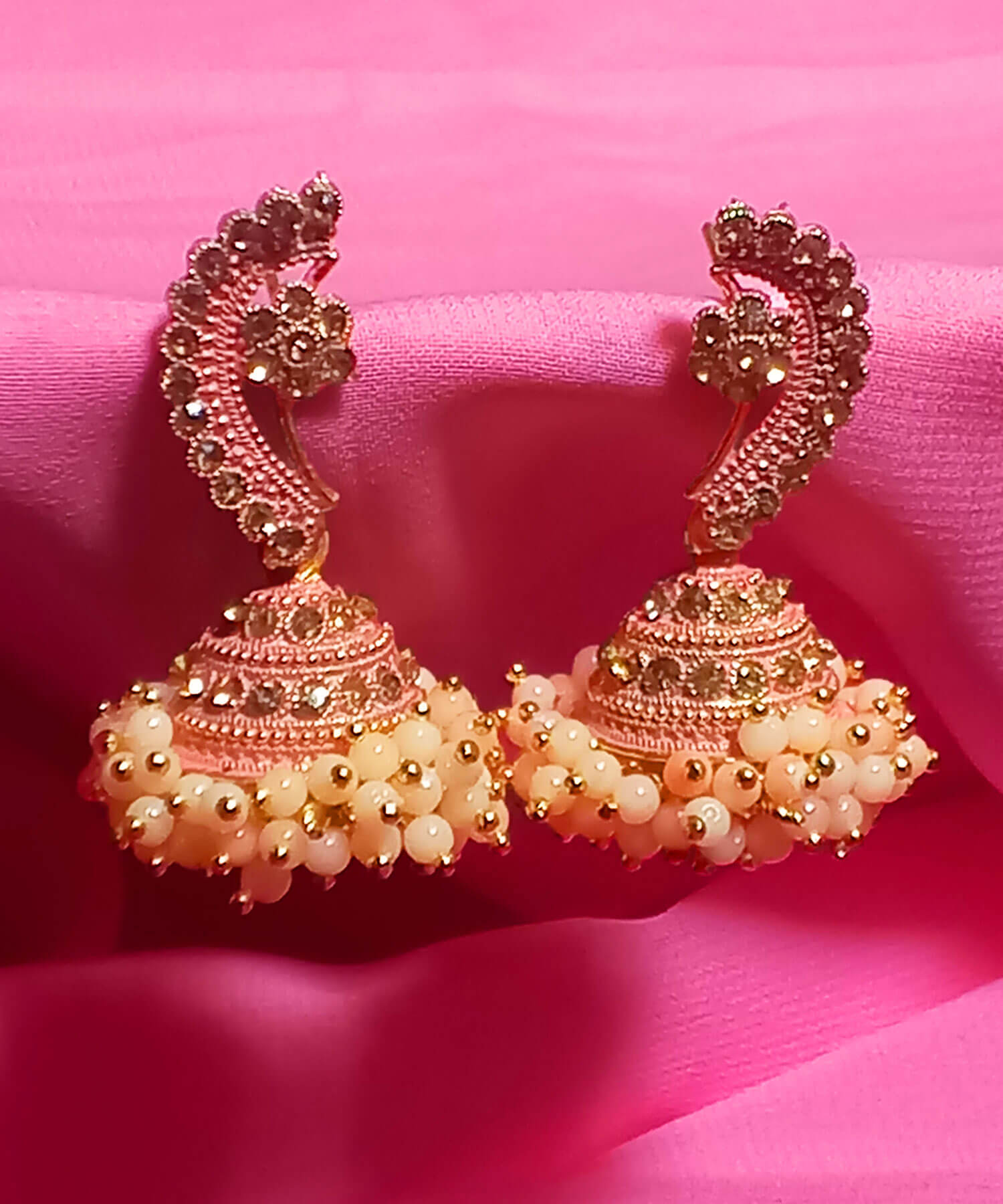Buy Yaarita's Gold Plated Pink Color Beautiful Jhumki Earring