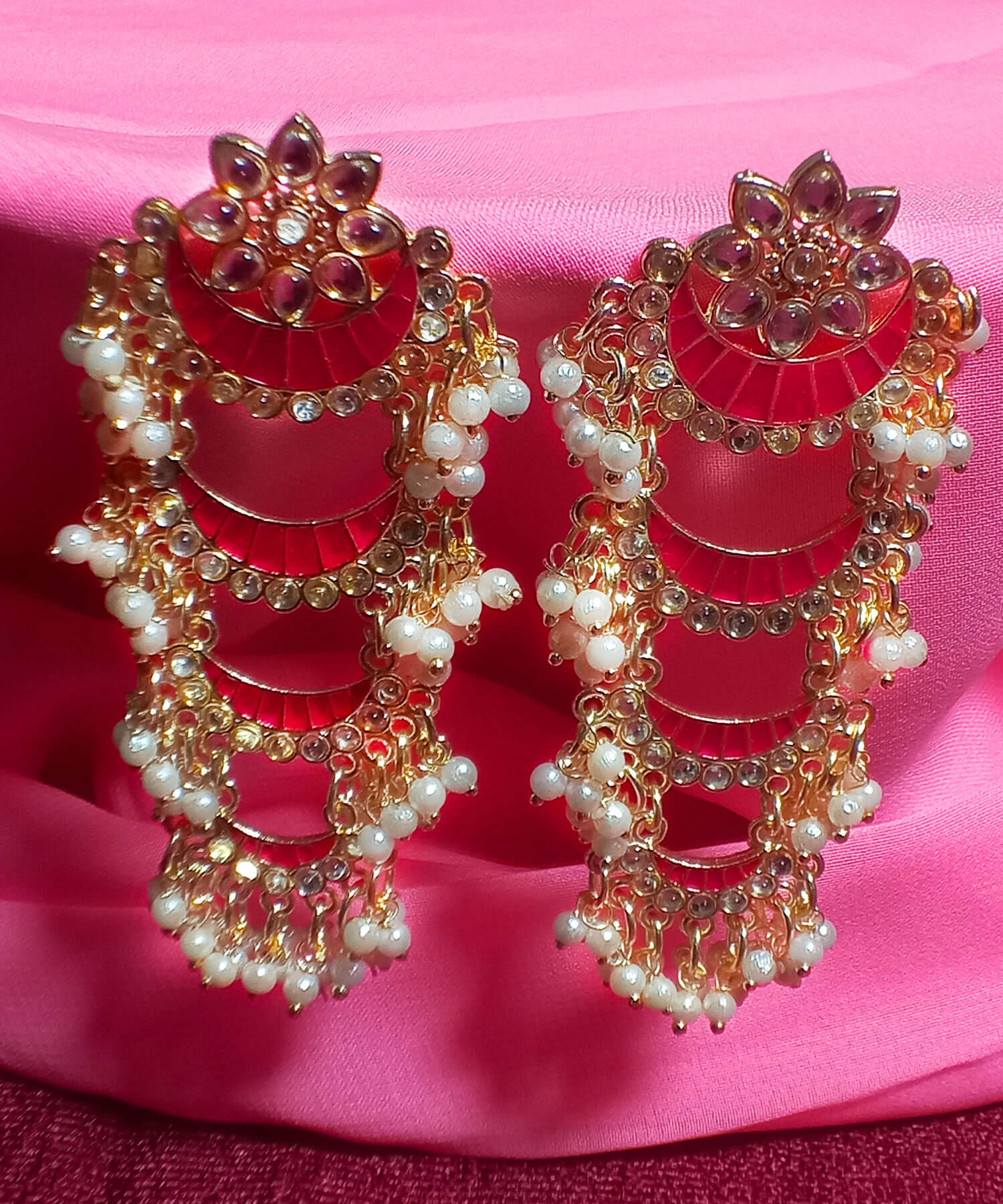Buy Yaarita's Gold Plated Pink Color Meenakari Dangler Earring