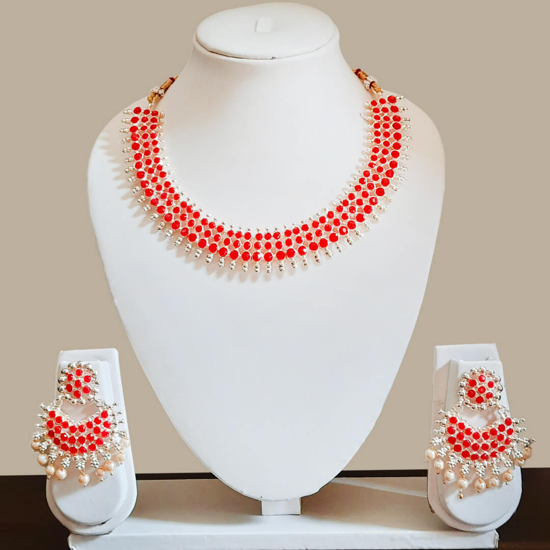 Buy Yaarita's Gold Plated Pink Pota Stone Choker Necklace Set