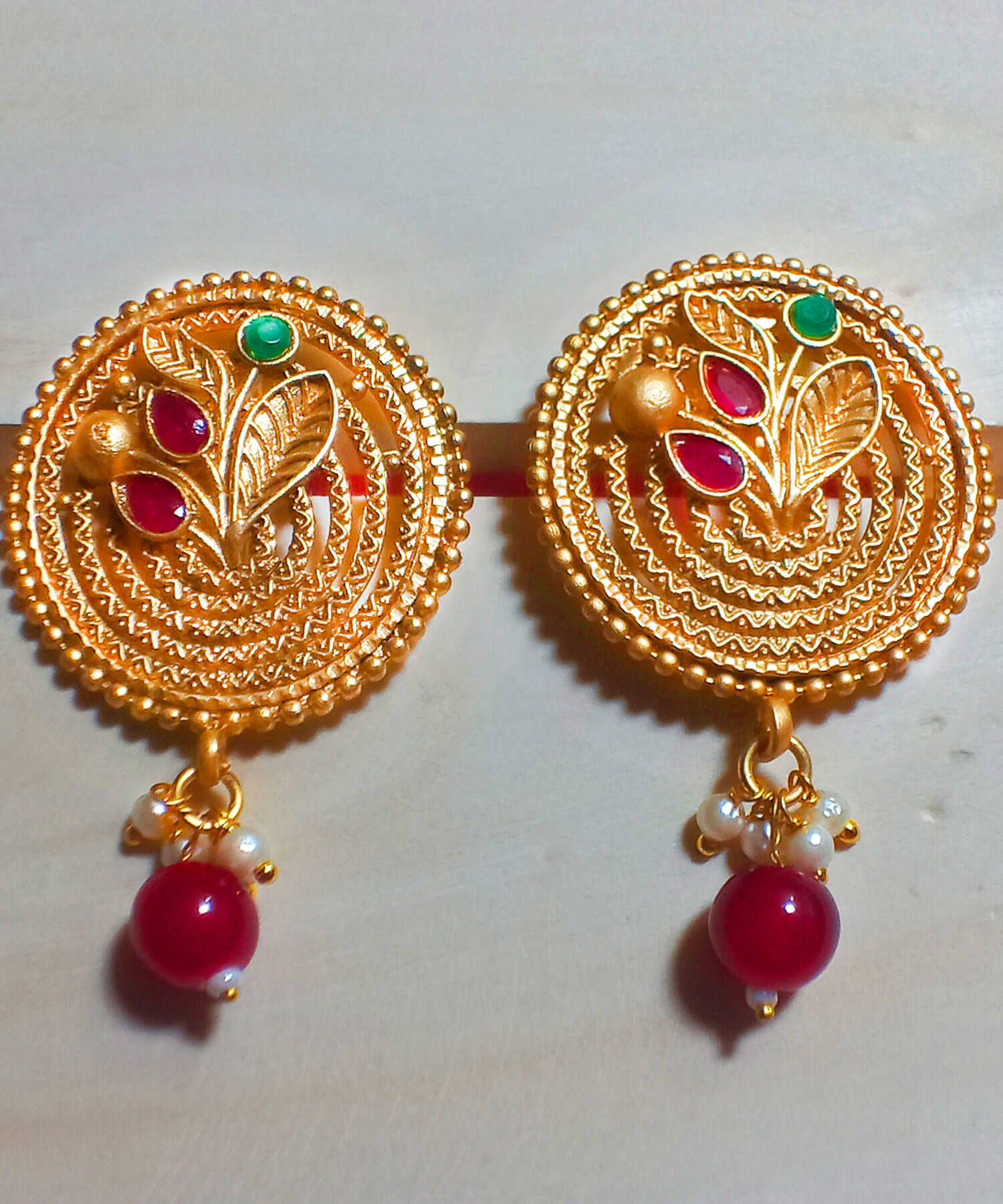 Buy Yaarita's Gold Plated Pota Stone Green Color Stud Earring