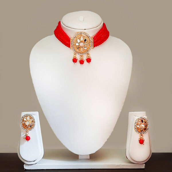 Buy Yaarita's Gold Plated Red Color Choker Necklace Set