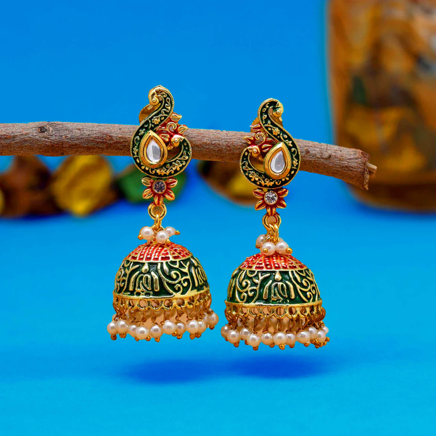 Buy Yaarita's Green Color Mint Meena Earrings