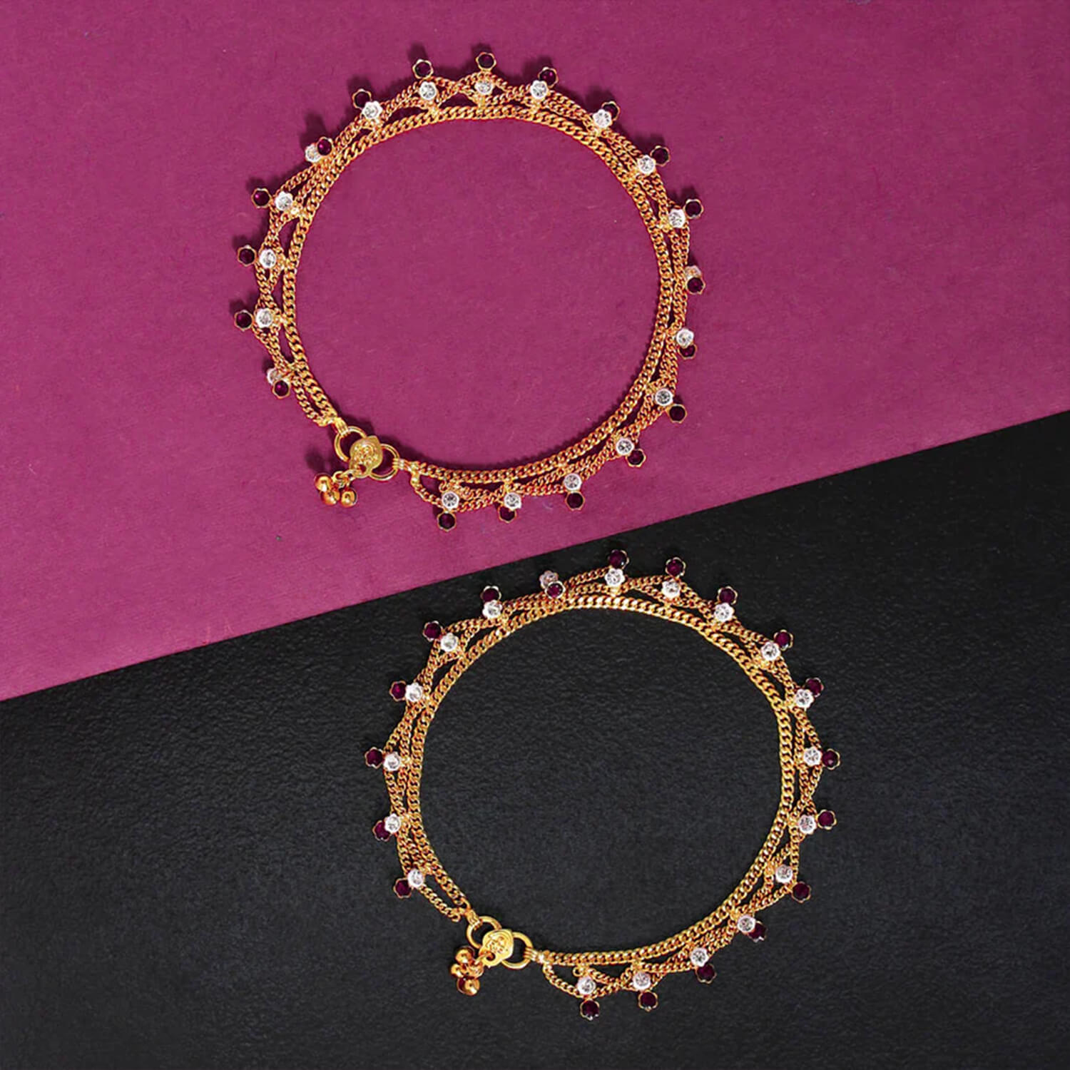 Buy Yaarita's Maroon Color Rhinestone Anklets