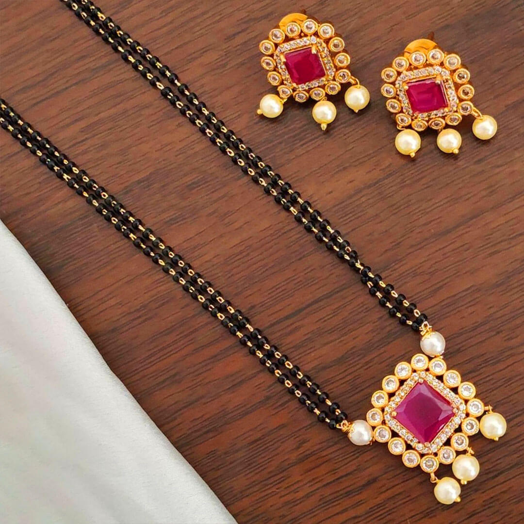 Buy Yaarita's Matte Gold Polish Full Stone Ruby Long Pendant Set