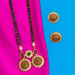 Buy Yaarita's Matte Gold Polish Ruby Green White Long Pendant Set