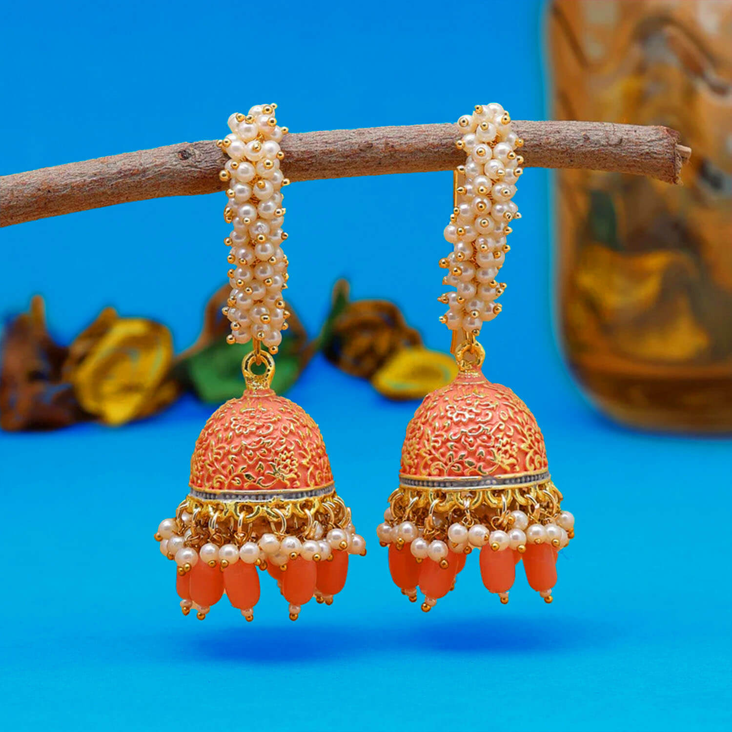 Buy Yaarita's Peach Color Mint Meena Earrings