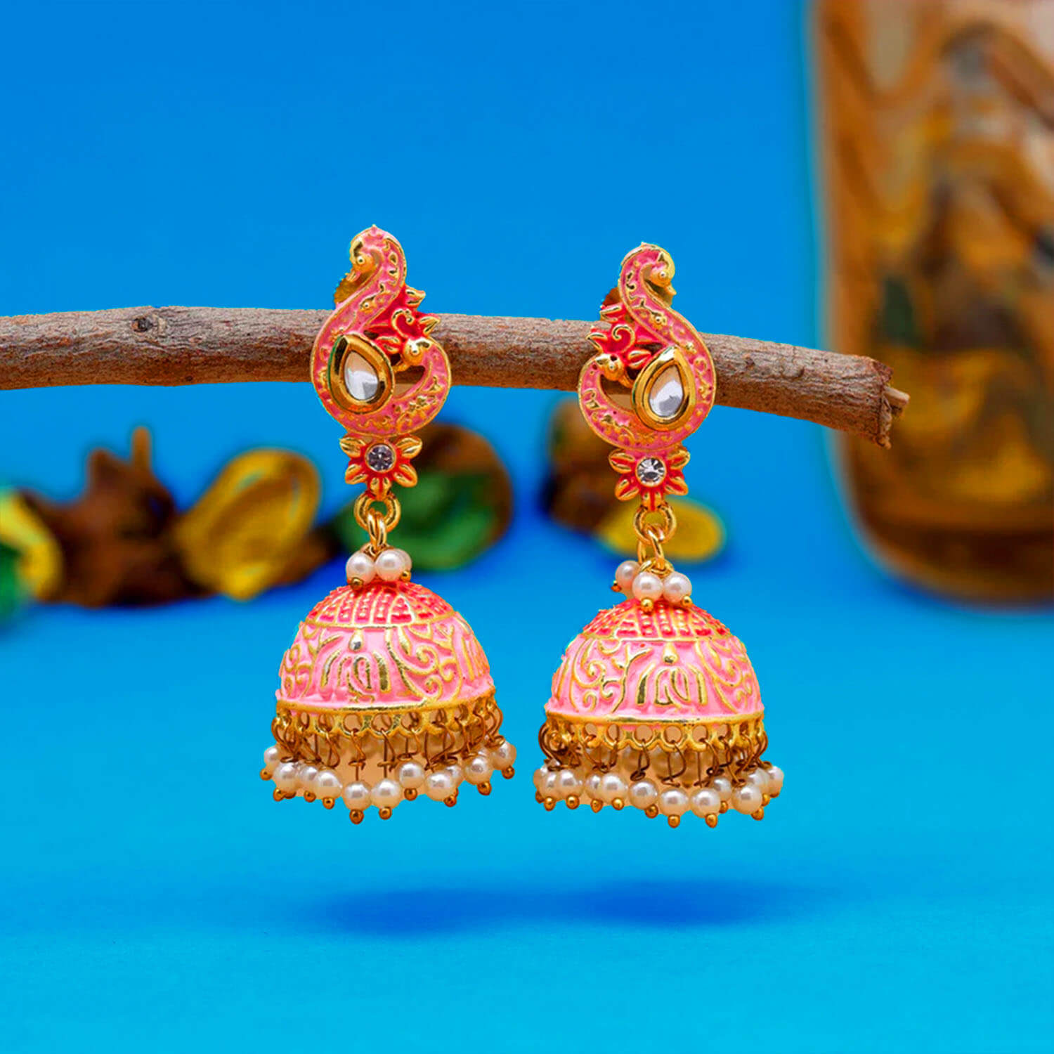 Buy Yaarita's Pink Color Mint Meena Earrings