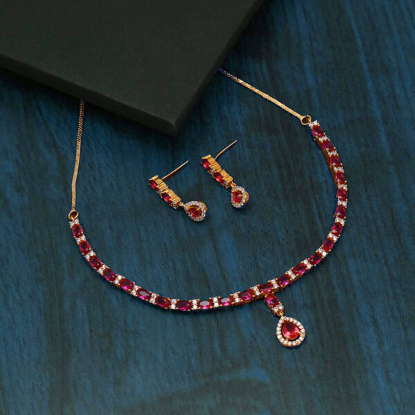 Buy Yaarita's Rani Color American Diamond Necklace Set
