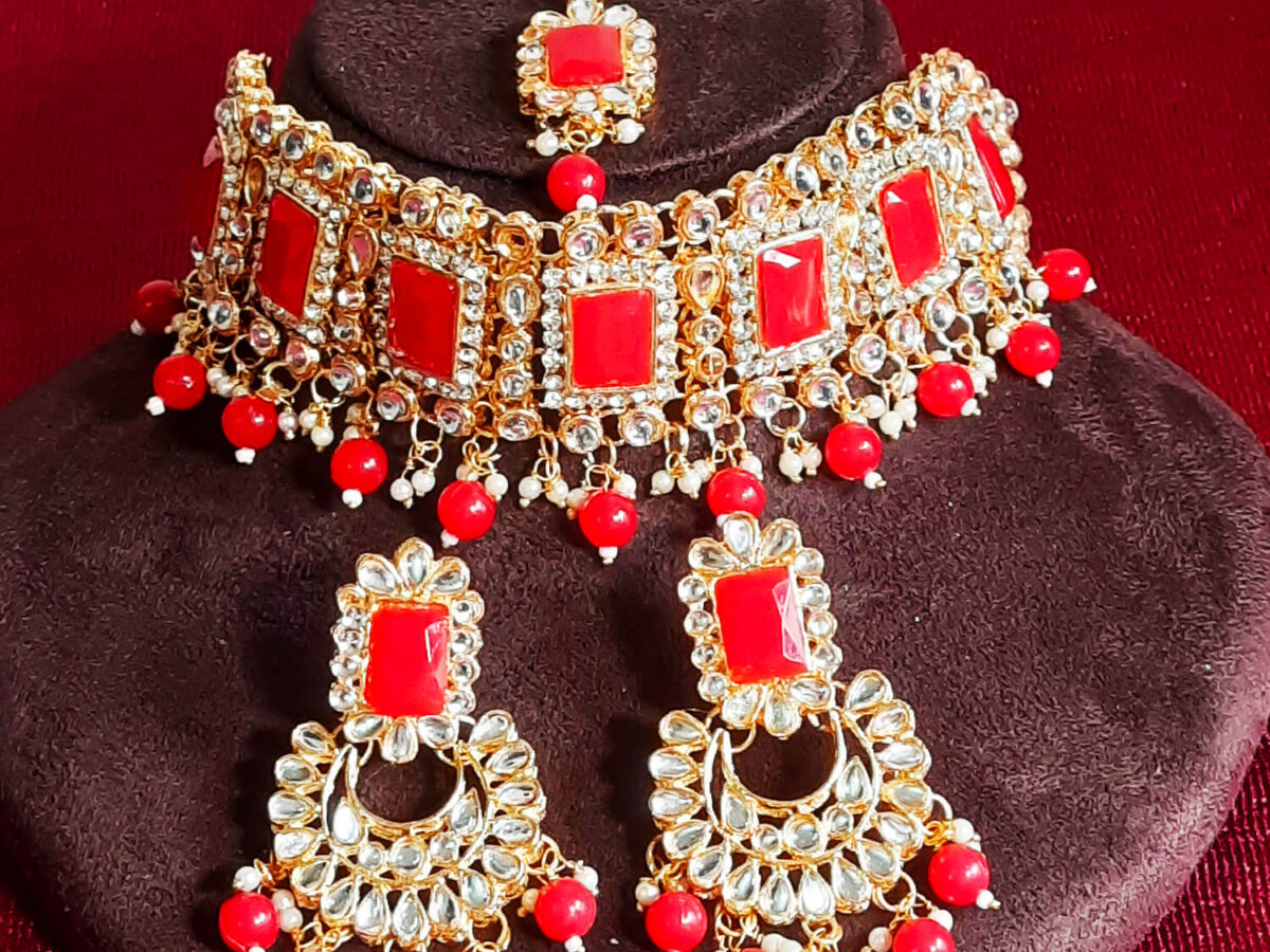 Yaarita's Red Color Austrian Stone Choker Necklace Set