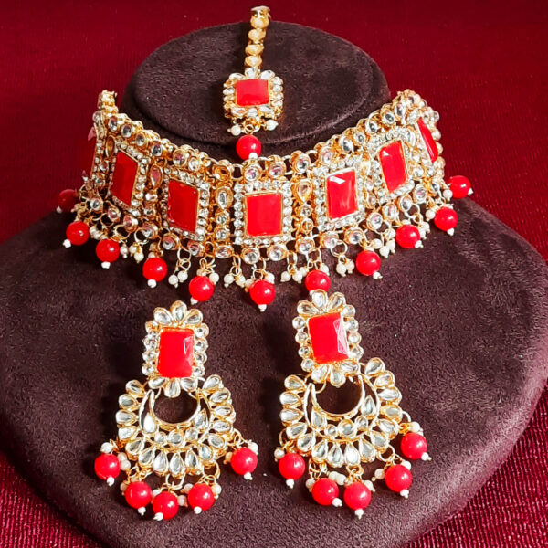Buy Yaarita's Red Color Austrian Stone & Beads Choker Necklace Set