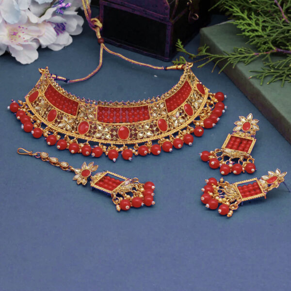 Buy Yaarita's Red Color Choker Kundan Necklace Set