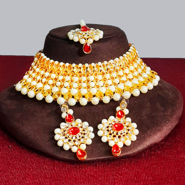 Buy Yaarita's Red Color Crystal Stone & Beads Choker Necklace Set