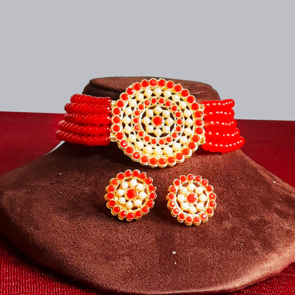Buy Yaarita's Red Color Pota Stone Choker Necklace Set