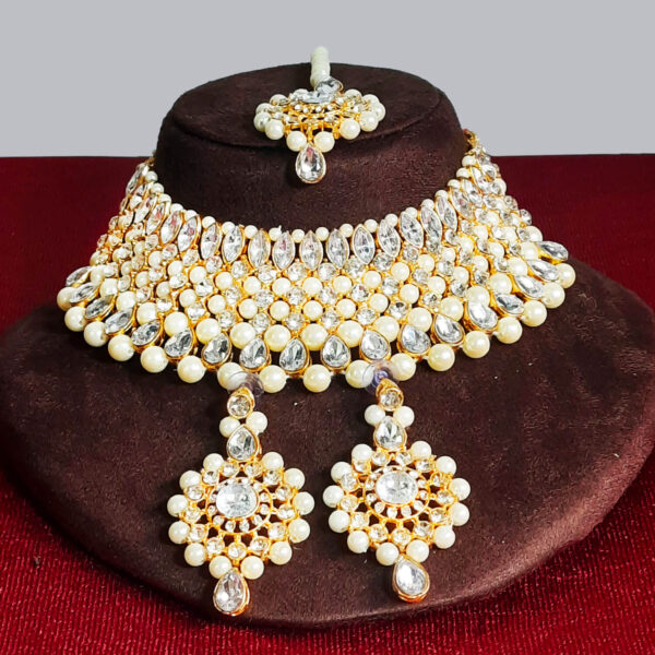 Buy Yaarita's White Color Crystal Stone & Beads Choker Necklace Set