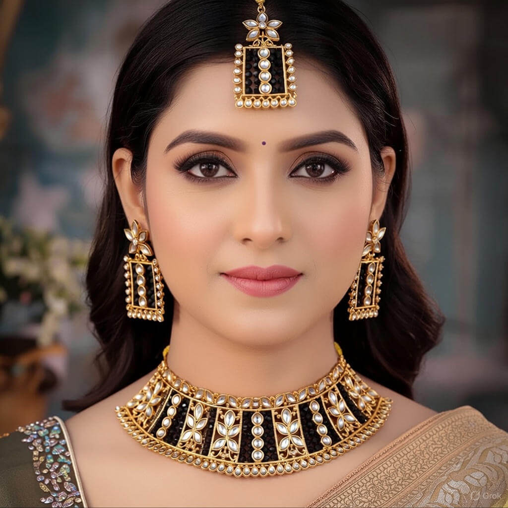 Yaarita’s Black Color Choker Kundan Necklace Set