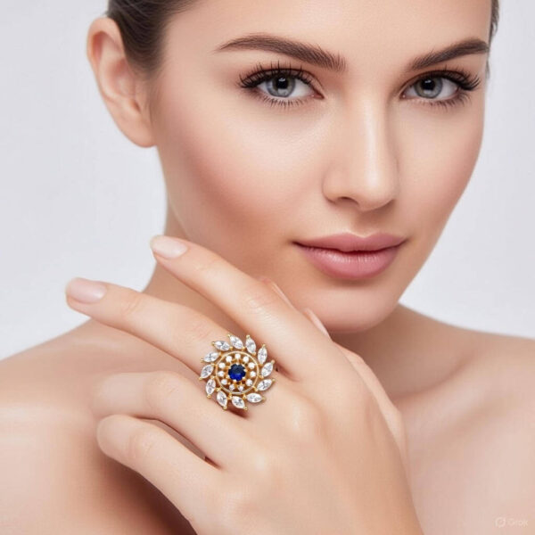 Yaarita's Blue Color American Diamond Finger Ring