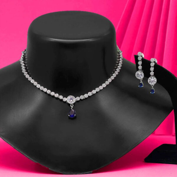 Yaarita's Blue Color American Diamond Necklace Set