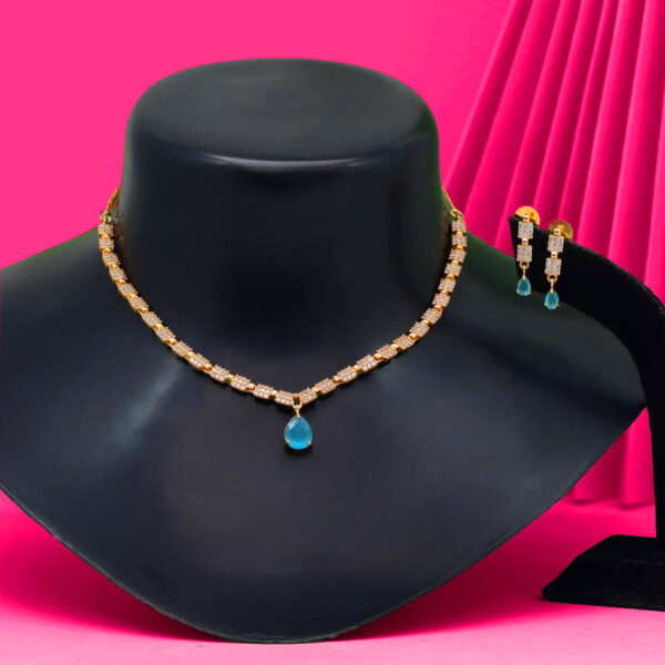 Yaarita's Firozi Color American Diamond Necklace Set