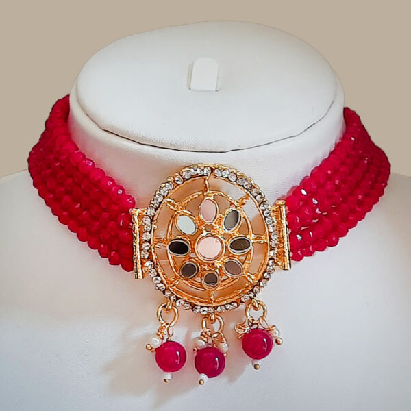 Yaarita's Gold Plated Dark Pink Color Choker Necklace Set