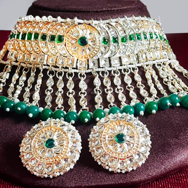 Yaarita's Gold Plated Green Kundan Designer Choker Necklace