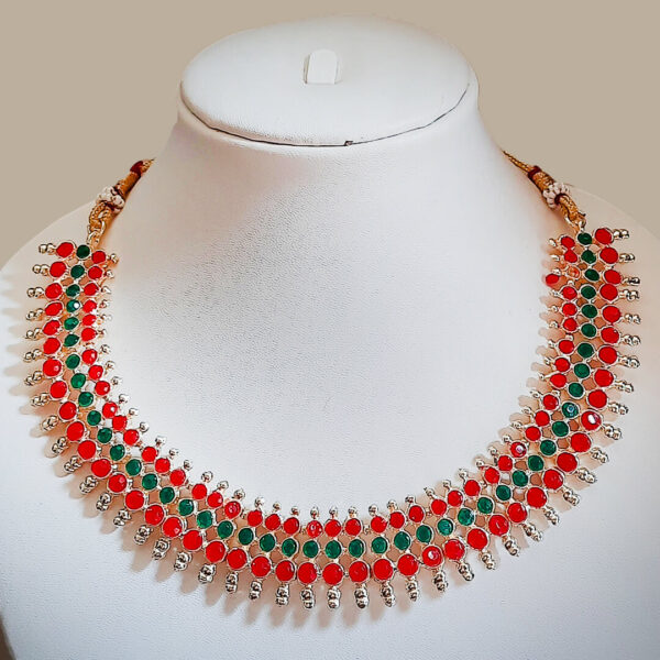 Yaarita's Gold Plated Green & Pink Pota Stone Choker Necklace Set