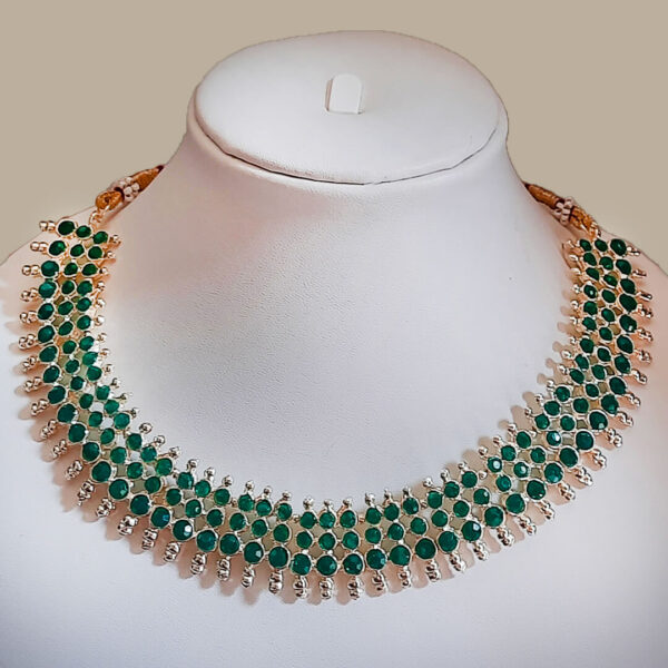 Yaarita's Gold Plated Green Pota Stone Choker Necklace Set