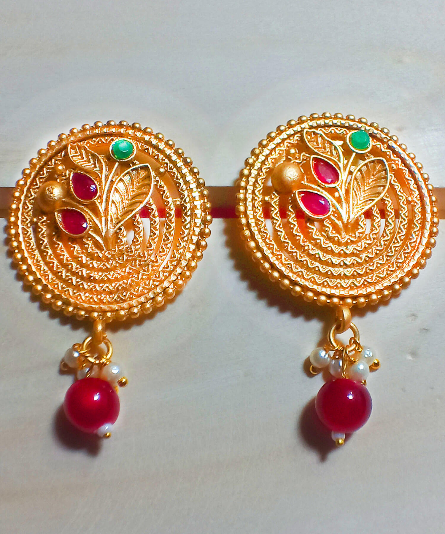 Yaarita's Gold Plated Pota Stone Green Color Stud Earring