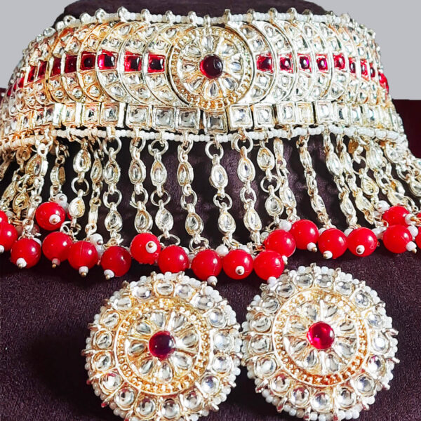 Yaarita's Gold Plated Red Kundan Designer Choker Necklace