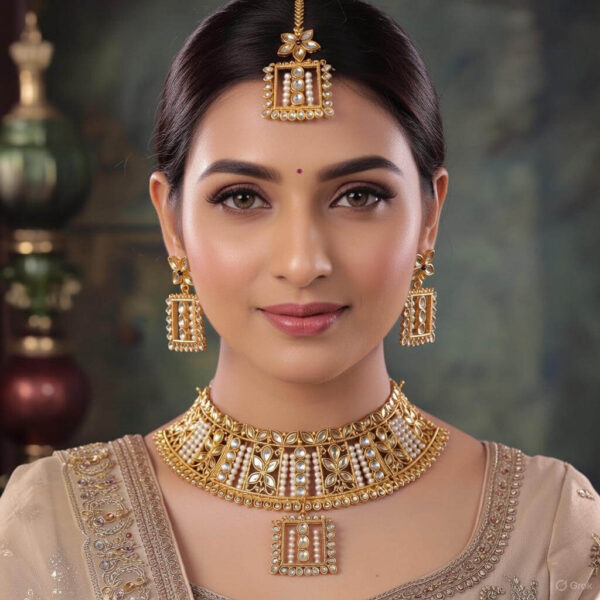 Yaarita’s Golden Color Choker Kundan Necklace Set