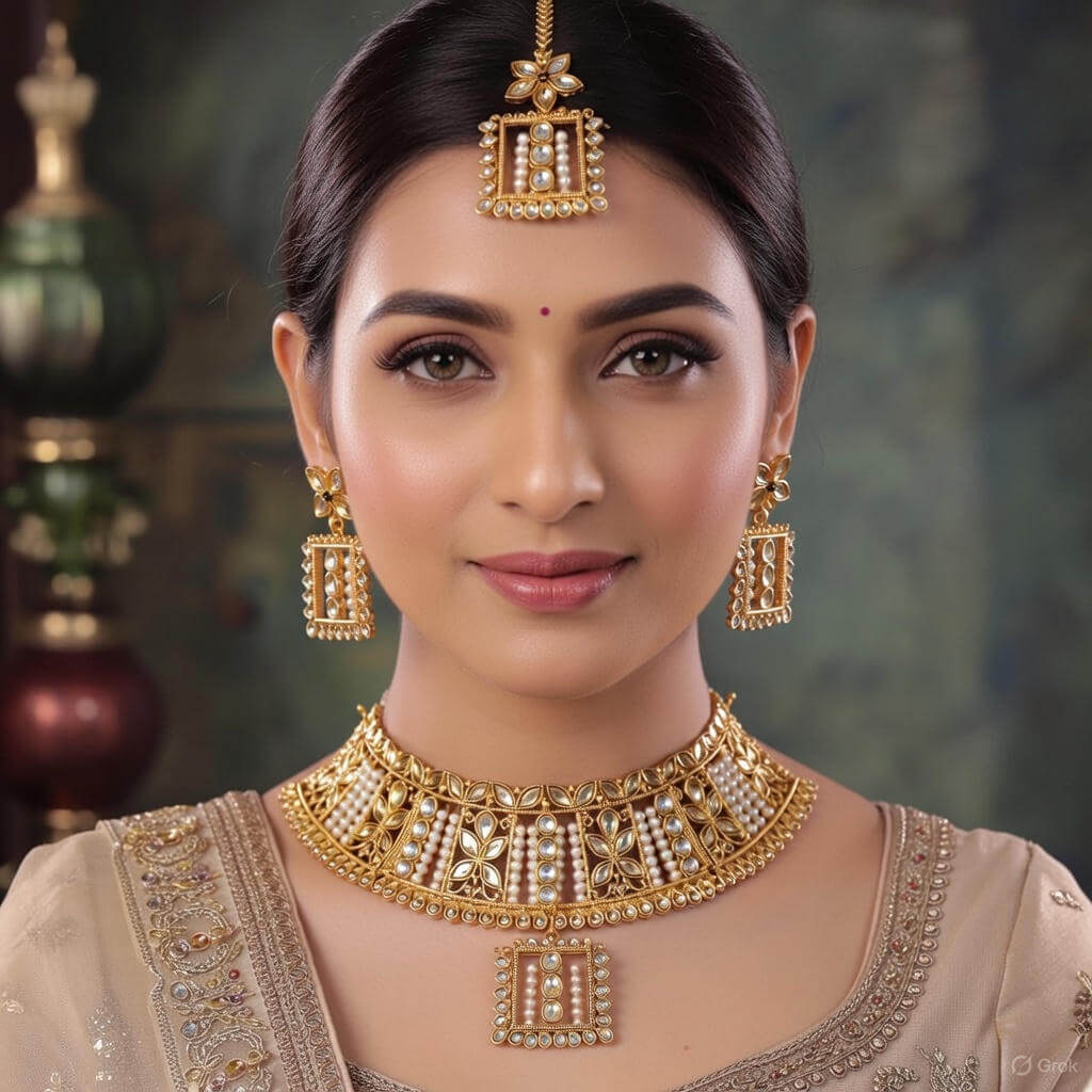Yaarita’s Golden Color Choker Kundan Necklace Set