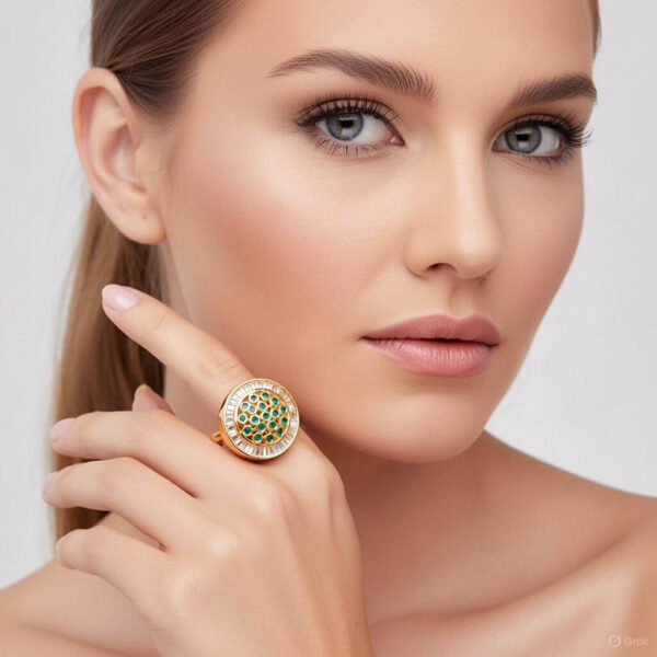 Yaarita's Green Color American Diamond Finger Ring