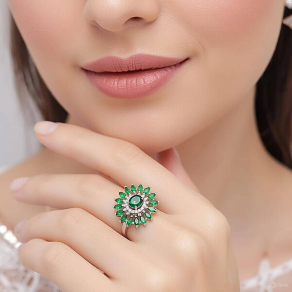 Yaarita's Green Color American Diamond Finger Ring