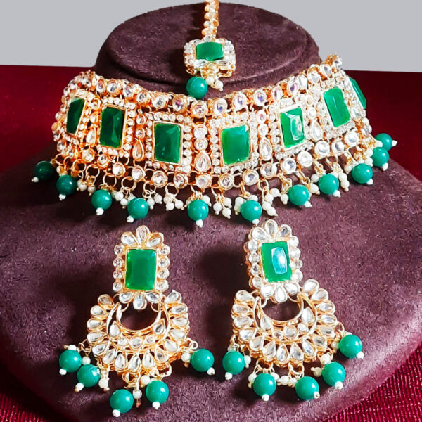 Yaarita's Green Color Austrian Stone & Beads Choker Necklace Set