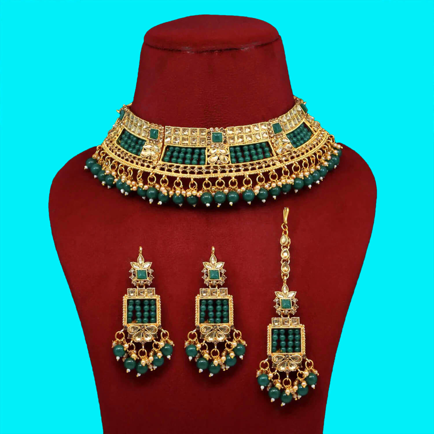 Yaarita's Green Color Choker Kundan Necklace Set