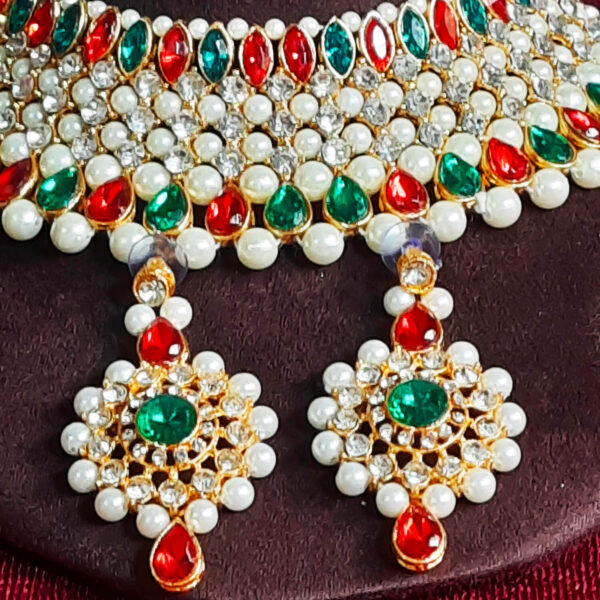 Yaarita's Green & Pink Crystal Stone & Beads Choker Necklace Set