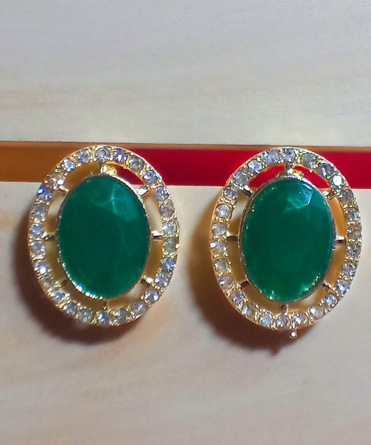 Yaarita's Imitation Gold Plated Crystal Stone Green Color Stud Earring