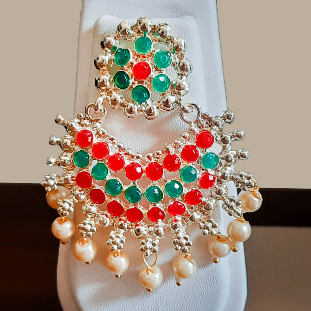 Yaarita's Imitation Gold Plated Green & Pink Pota Stone Choker Necklace Set