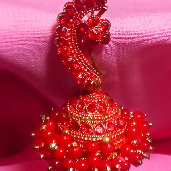 Yaarita's Imitation Gold Plated Red Color Beautiful Jhumki Earring