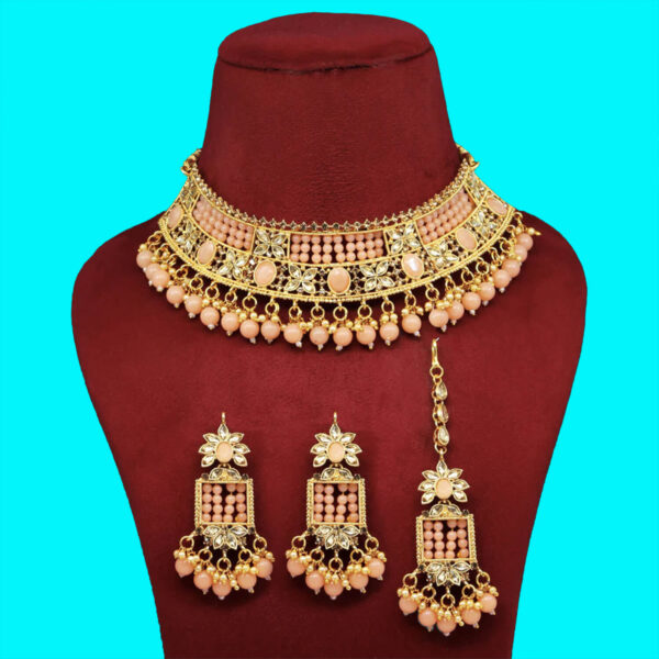 Yaarita's Peach Color Choker Kundan Necklace Set