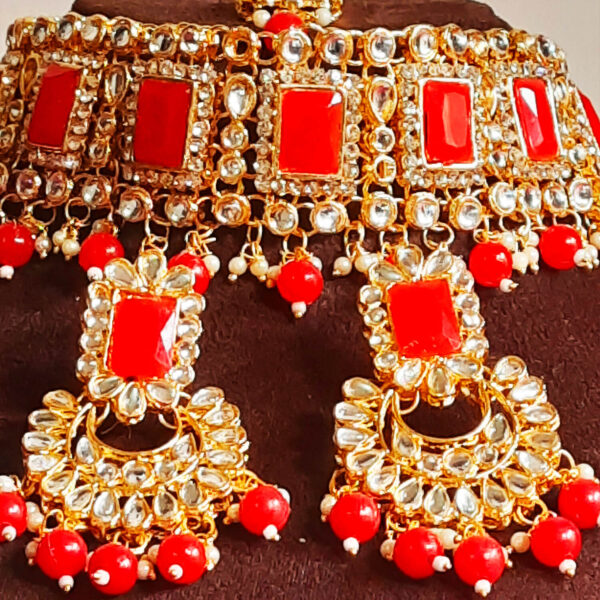Yaarita's Red Color Austrian Stone & Beads Choker Necklace Set
