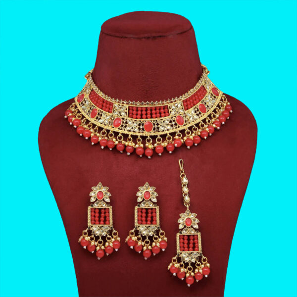 Yaarita's Red Color Choker Kundan Necklace Set