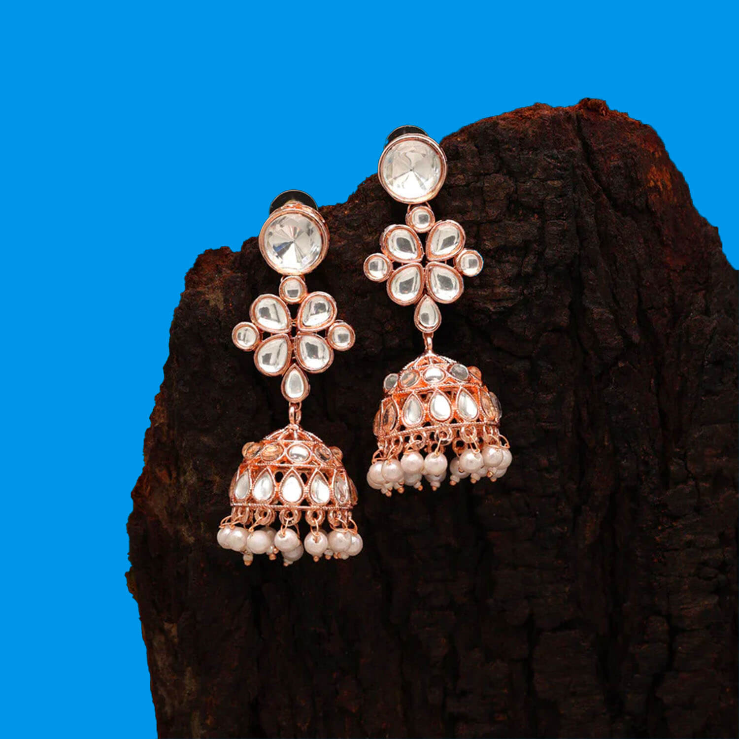 Yaarita's Rose Gold Color Kundan Earrings