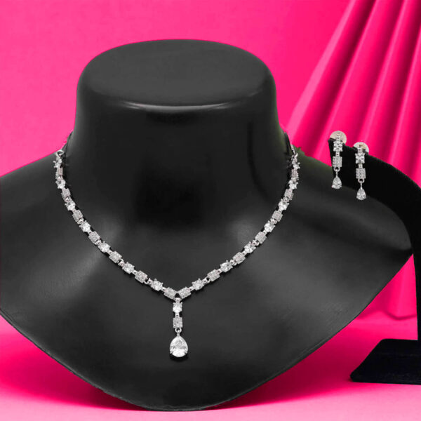 Yaarita's Silver Color American Diamond Necklace Set