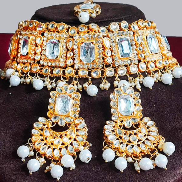Yaarita's White Austrian Stone & Beads Choker Necklace Set