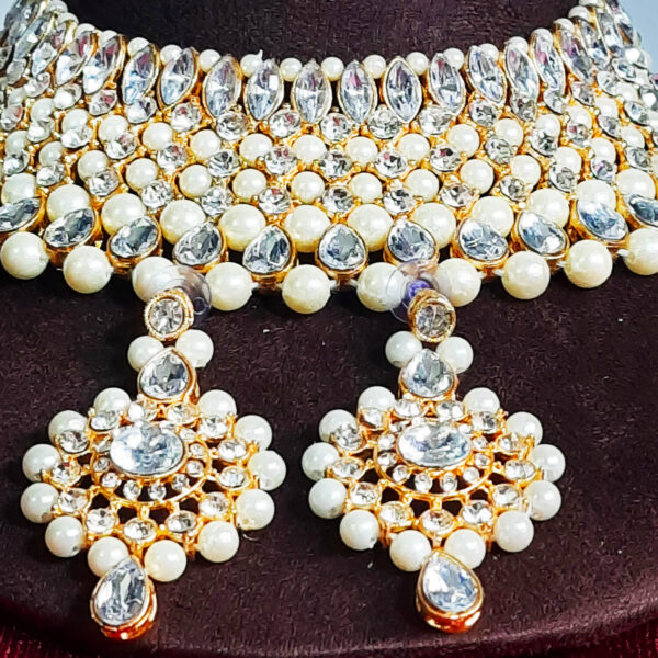 Yaarita's White Color Crystal Stone & Beads Choker Necklace Set