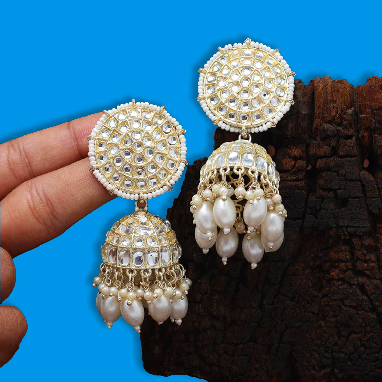 Yaarita's White Color Kundan Earrings